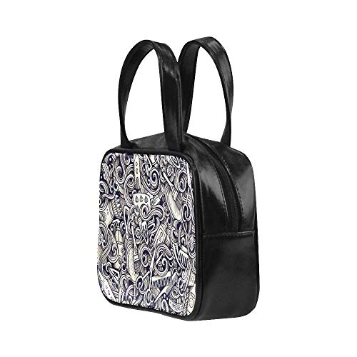 LONGYUU Bolsos Bolso de mano Gráfico Peluquería Dibujado a mano Garabatos artísticos Mar Bolsos de moda lindos Bolsos de mujer de moda Pu Puño superior de cuero Bolso Bolsos de mano