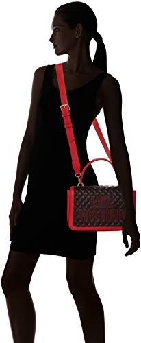 Love Moschino Borsa PU, Bolso de mano. para Mujer, Negro (Nero/Rosso), 25x25x9 centimeters (W x H x L)