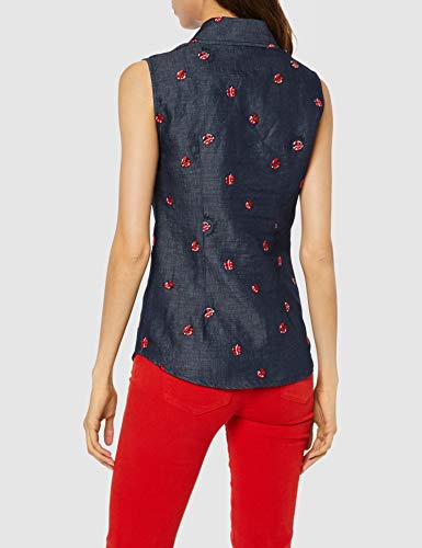 Love Moschino Embroidered Allover Ladybirds_Chambray Sleeveless Shirt Blusa, Azul (Embroidery 8001), 38 (Talla del Fabricante: 40) para Mujer