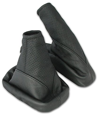 L&P A104-1 Funda saco cuero de 100% real piel genuina perforado negro con costura negra negro de palanca de cambios cambio velocidad velocidades marchas saco de conmutación y freno de mano estacionamiento