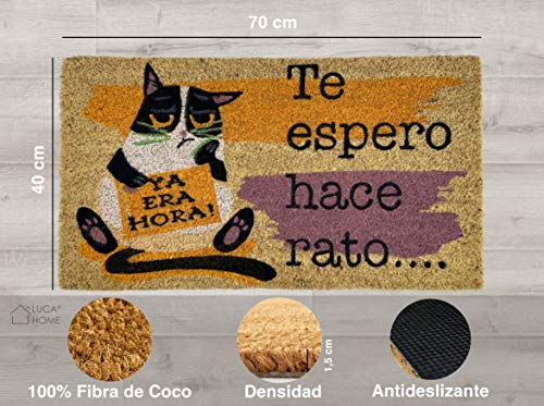 LucaHome - Felpudo de Coco Natural 70x40 con Base Antideslizante, Felpudo de Coco Divertido Te espero Hace rato,Felpudo Absorbente Entrada casa, Ideal para Puerta Exterior o Pasillo