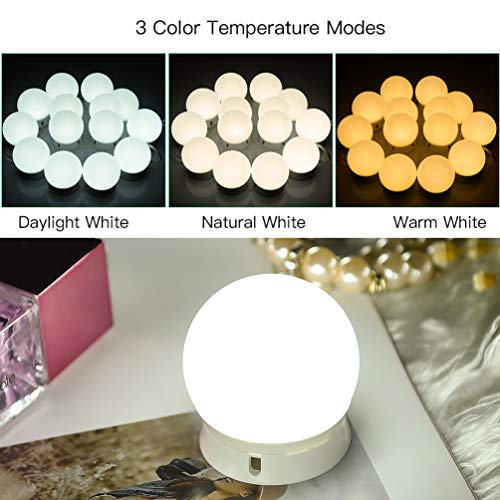 Luces de Espejo de Tocador, LEDGLE Bombillas Espejo Maquillaje con 14 Bombillas Regulables, 3 Modos Ajustable de Color de Luz para Baño, Regalo para Fiesta, Cumpleaños, Aficionados de Maquillarse