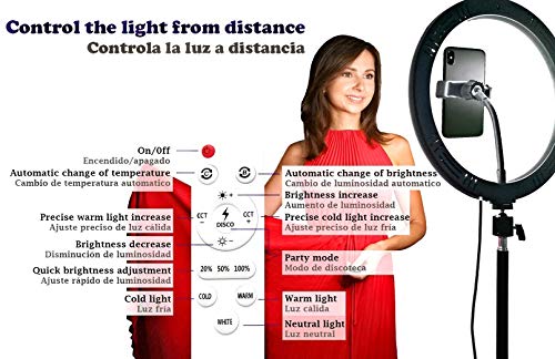 LUMINGO Anillo de luz LED 12 Pulgadas 30cm con Mando a Distancia Lampara y Fotos, Aro de luz con Tripode + 160cm, Soporte para movil, Luz Selfie, TIK Tok, Youtube