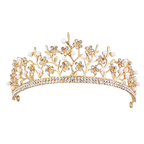 Lurrose Boda Nupcial Perla Tiara Rama Corona Pelo aro niña Accesorios para el Cabello (Dorado)