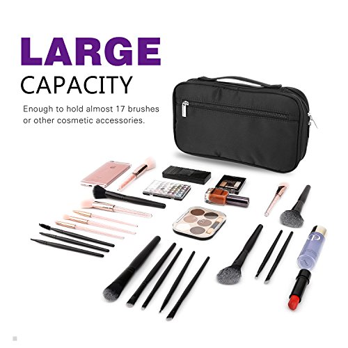 Luxspire Portátil Bolsa Cosmetica, Bolsa de Neceser, Bolso Permeable con Mango de Organizador Maquillaje en el Viaje, Almacenamiento para Cepillos 17PCS, Neceseres de Viaje, Negro