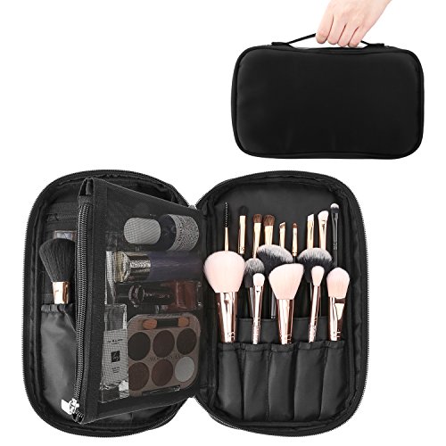 Luxspire Portátil Bolsa Cosmetica, Bolsa de Neceser, Bolso Permeable con Mango de Organizador Maquillaje en el Viaje, Almacenamiento para Cepillos 17PCS, Neceseres de Viaje, Negro