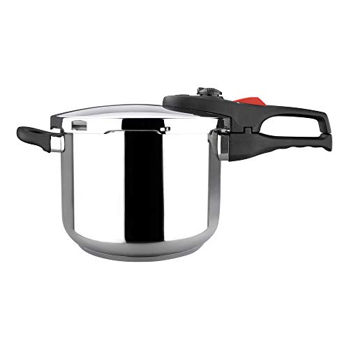 MAGEFESA PRACTIKA PLUS Olla a presión super rápida de fácil uso, acero inoxidable 18/10, apta para todo tipo de cocinas, incluido inducción. Fondo termo difusor encapsulado de 5 capas, excelente distribución del calor, 5 sistemas de seguridad, ahorra hast