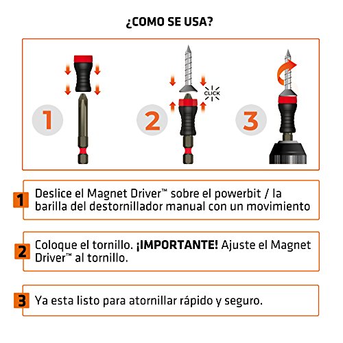 MAGNET DRIVER® SET,caja de plástico resistente con soportes magnéticos Magnet Driver y puntas de diferentes tipos para usar siguiendo el código de color. (Set de 17 Puntas y Soportes Magnéticos)