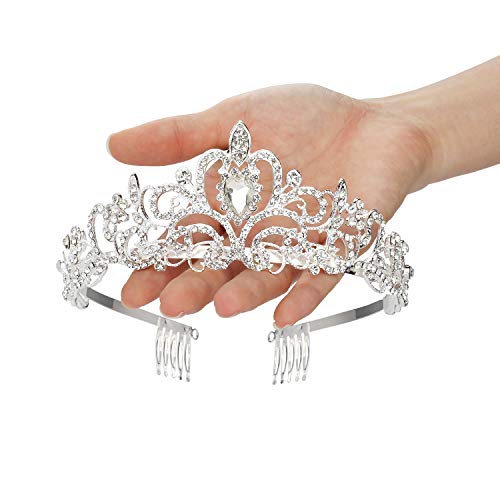 Makone Tiara Corona de Cristal con Diamantes de imitación Peine para Corona Nupcial Proms de Boda desfiles Princesas Fiesta de cumpleaños (Peine Estilo-4)