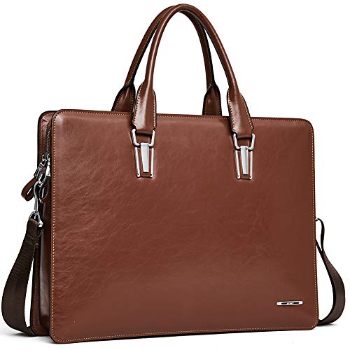 Maletín para Hombre CueroPortátil de 14 Pulgadas Vintage Delgado Business Bolsa de Hombro para Mujer Marrón