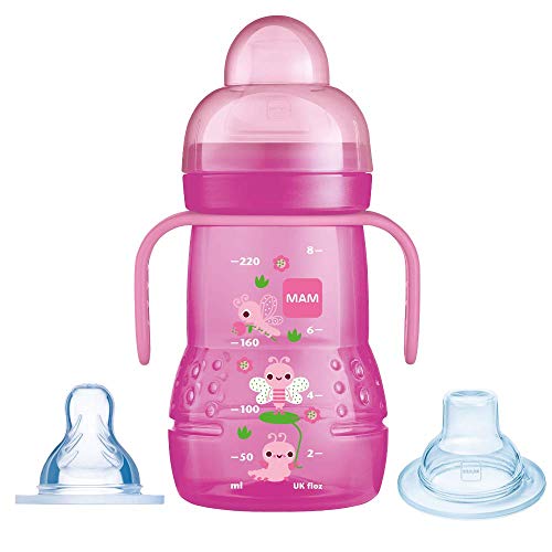 MAM Biberón y vaso de Aprendizaje 2-en-1 (4+ Meses - Color: Rosa) 220ml