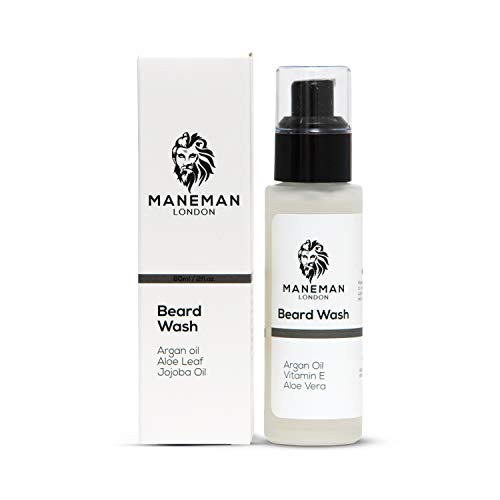 Maneman London barba Wash | Hidrata, limpia y acondiciona la barba |Natural y orgánico | Aceite de Argan, Jojoba y Aloe Vera Vitamina e | Regalo para hombres (60mL)