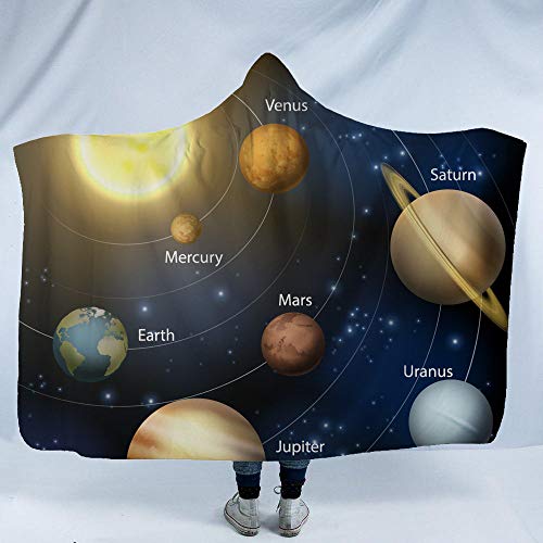 Manta Con Capucha,Planetas Del Sistema Solar Impreso Digitalmente En 3D Manta Terciopelo Doble Capa Capa Transpirable Engrosada, Elegante Suave Usable No Se Desvaneció Diseñado, Regalos Creativos D