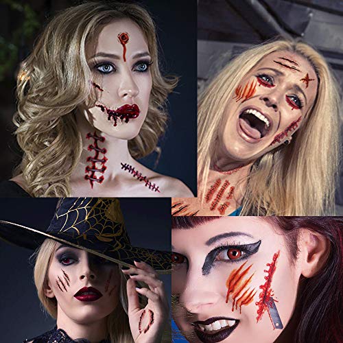 Más de 200 diseños de pegatinas de tatuajes de Halloween, Halloween Zombie Scars Tattoos Stickers con Fake Scab Blood Special Fx Disfraces de maquillaje, 26 hojas - LIRNUX