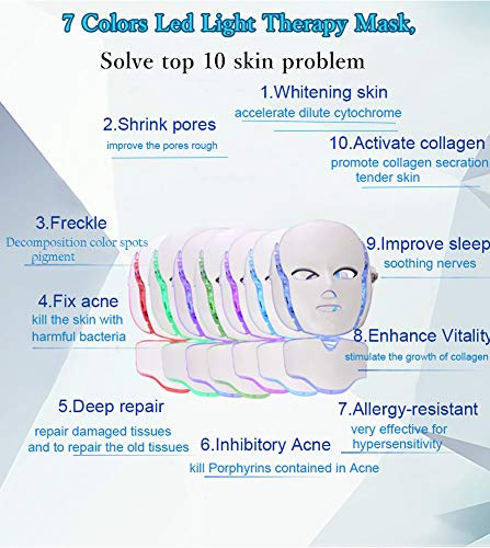 Máscara de terapia Velidy Light de 7 colores con luz LED, para terapia facial, cuello, belleza, cuidado de la piel, antiarrugas, blanqueamiento para el hogar y el salón