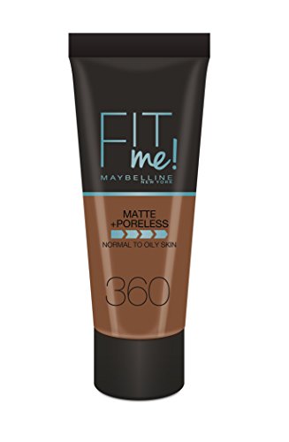 Maybelline New-York - Base de maquillaje Fluide Fit Me Matte & Poreless - Pieles normales a grasas, tono 360 Mocha - 30 ml