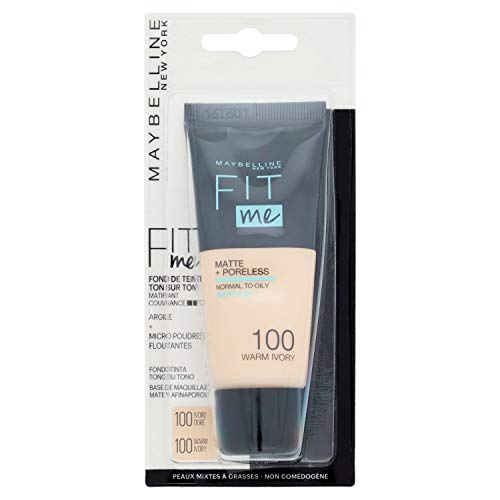 Maybelline New-York - Fond de Teint Fluide Fit Me Matte & Poreless - Peaux normales à grasses - teinte : 100 Ivoire Doré - 30 ml