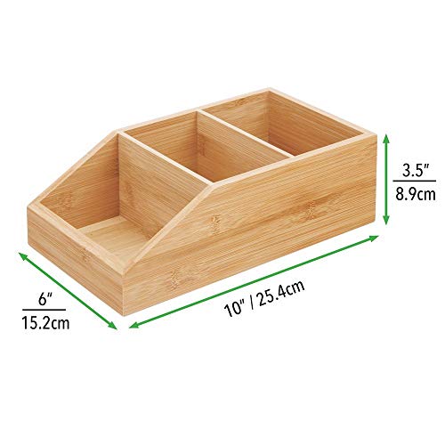 mDesign Caja organizadora con 3 compartimentos – Gran cajón de madera de bambú para cosméticos, maquillaje y otros accesorios de baño – Clasificador ecológico para baño, cocina, etc. – color natural