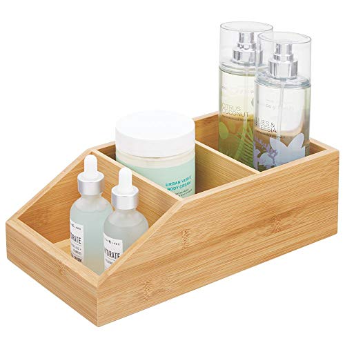 mDesign Caja organizadora con 3 compartimentos – Gran cajón de madera de bambú para cosméticos, maquillaje y otros accesorios de baño – Clasificador ecológico para baño, cocina, etc. – color natural