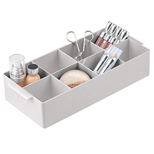 mDesign Juego de 2 Cajas organizadoras – Caja con Compartimentos con 8 apartados para Guardar Maquillaje y medicamentos – Práctico Organizador de Maquillaje para el baño, para pintaúñas y más – Gris