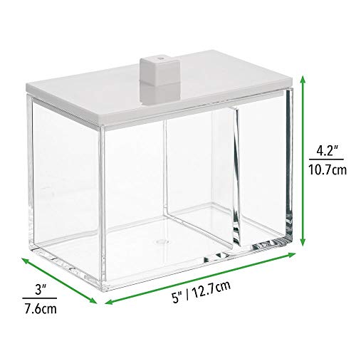 mDesign Organizador de maquillaje con dos compartimentos – Caja organizadora con tapa – Caja de plástico para bastoncillos, discos desmaquillantes y esponjas de maquillaje – transparente/gris claro