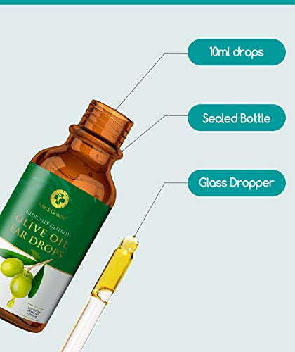 Medi Grade Gotas para Oídos de Aceite de Oliva Virgen Extra - Botella de 10 ml - 100% Grado Médico - Ablanda y Elimina la Acumulación de Cerumen Oído - Uso con el Limpiador de Oídos - Alivio Rápido