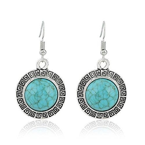 MEEOI exageración de la moda Ear Stud Earrings Ear Hoop 925 de plata esterlina para mujer, etnia turquesa vintage, pendientes redondos de viento