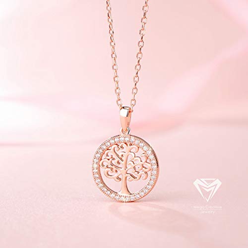 MEGA CREATIVE JEWELRY "Amor de la Familia Collares Mujer de Árbol de la Vida Cristales Swarovski Colgantes de la Moda 925 Plata Esterlina Oro Rosa, Regalo de la Joyería