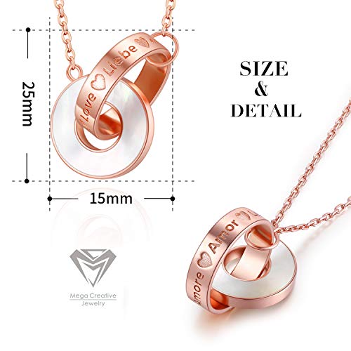 MEGA CREATIVE JEWELRY Colgante Anillos Entrelazados Amor para Mujer Oro Rosa con Nácar