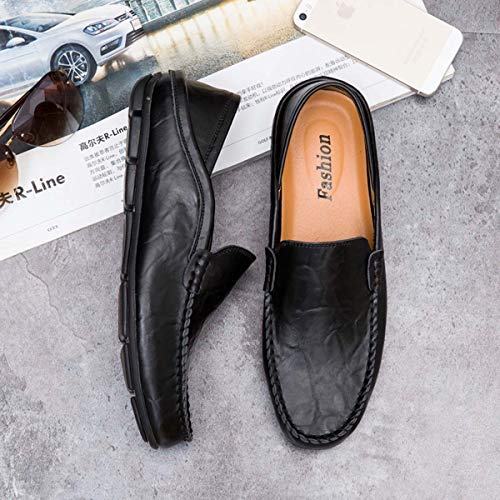 Men Shoes Genuine Cow Leather Moccasin Loafers TeMasculino Adulto Handmade Slip On Flat Boat Shoes Male Footwear Size 39-47 Black 7