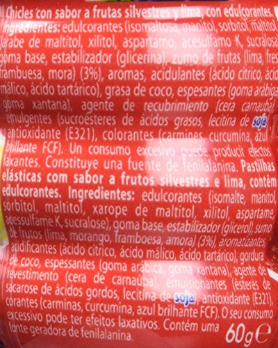 Mentos Chicle Frutas Silvestres, Sin Azúcar - 6 unidades de 60 gr. (Total 360 gr.)