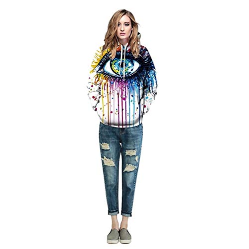 MIAOBAI55 Sudadera Casual de Moda Pareja de Hombres y Mujeres más tamaño suéter Encapuchado Grandes Ojos impresión de la Pintada suéter Encapuchado (Size : XXL)