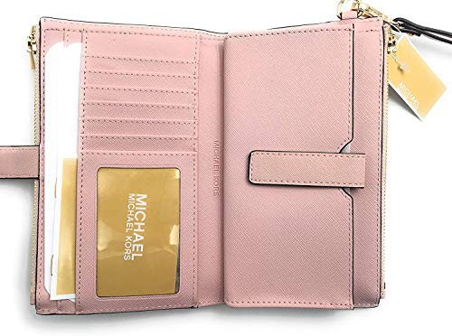 Michael Kors Jet Set Travel Double Zip Saffiano Leather Wristlet Wallet (Blossom)