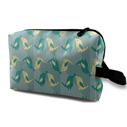 Mid-centruy-Modern-Love-Birds-Pattern-Teal-Variant_94 - Neceser portátil de maquillaje, bolsa organizadora de viaje para mujer y niña, 25,4 x 12,7 x 15,7 cm