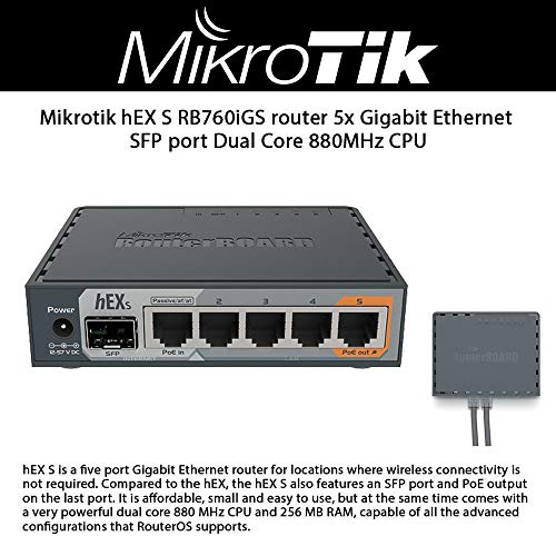 Mikrotik Hex S Ethernet Negro - Router (10,100,1000 Mbit/s, 10/100/1000Base-T(X), Negro, 256 MB, 11 W, CC)