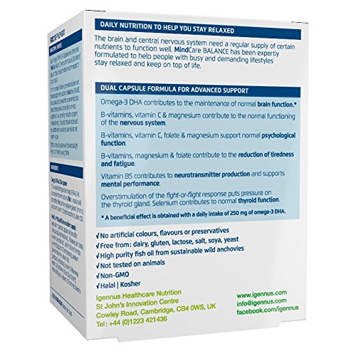 MindCare BALANCE, suplemento de apoyo para el estrés - aceite de pescado salvaje omega-3, magnesio, L-teanina y multivitaminas para el sistema nervioso; la fórmula de cápsula dual ayuda a las personas a mantenerse relajadas, ofrece alivio del estrés y la 