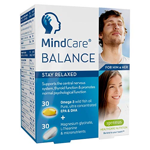 MindCare BALANCE, suplemento de apoyo para el estrés - aceite de pescado salvaje omega-3, magnesio, L-teanina y multivitaminas para el sistema nervioso; la fórmula de cápsula dual ayuda a las personas a mantenerse relajadas, ofrece alivio del estrés y la 