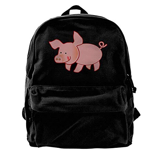 Mochila de Viaje Escolar, Mochila de Lona clásica Powder Pig con un Estilo de impresión único, se Adapta a portátiles de 14 Pulgadas, Duradera, Color Negro