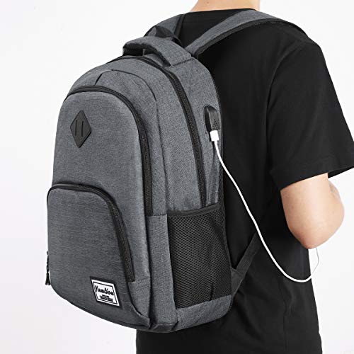 Mochila Hombre para Portátil Mochilas Escolares Juveniles con Puerto USB Resistente al Agua 35L (15,6 Pulgadas, B6-Gris Oscuro)