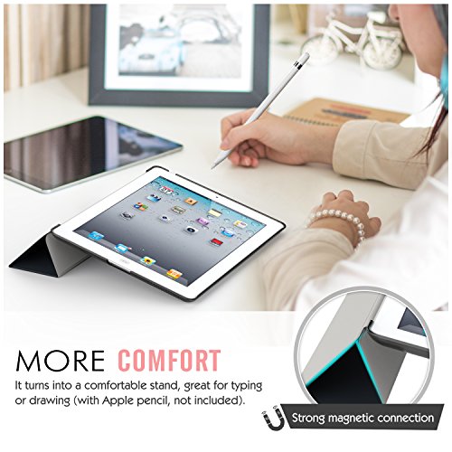 MoKo Funda para iPad 2/3 / 4 - Ultra Slim Función de Soporte Protectora Plegable Smart Cover Trasera Transparente Durable (Auto Sueño/Estela) para Apple iPad 2/3 / 4 9.7 Pulgadas, Gris Espacial