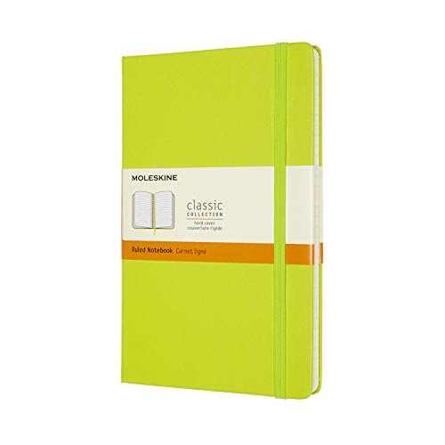 Moleskine - Cuaderno Clásico con Hojas de Rayas, Tapa Dura y Cierre con Goma Elástica, Tamaño Grande 13 x 21 cm, Color Verde Limón, 240 Páginas