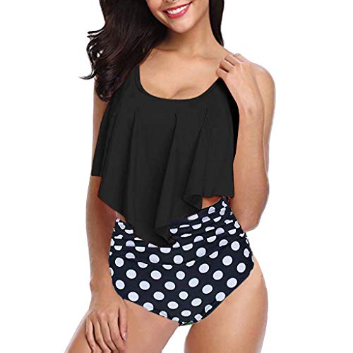 Momoxi Traje de natación para Mujer,Mujeres Dos Piezas más tamaño Sexy sin Espalda Cuello Alto Cabestro Floral Impreso Conjunto Monokini con Uno/Dos Tirantes Traje de Baño de Una Pieza Talla Grande