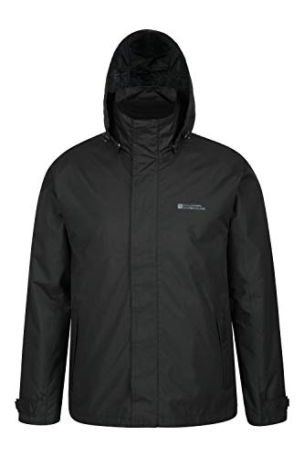 Mountain Warehouse Chaqueta Fell Impermeable 3 en 1 para Hombre - Chubasquero con Capucha Ajustable, Forro Polar, Interior Desmontable, Bolsillos Negro M