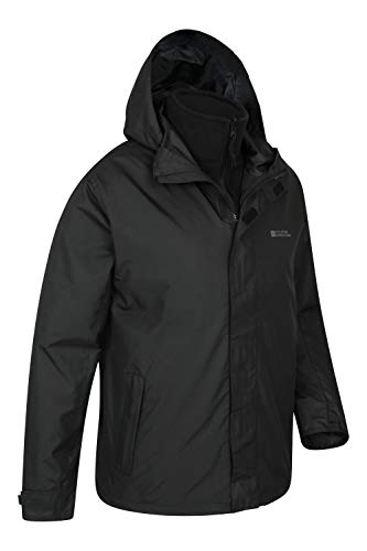 Mountain Warehouse Chaqueta Fell Impermeable 3 en 1 para Hombre - Chubasquero con Capucha Ajustable, Forro Polar, Interior Desmontable, Bolsillos Negro M