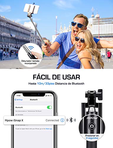 Mpow Palo Selfie Movil, Selfie Stick Bluetooth Diseño ligero, inalámbrico palo  selfie con Bluetooth Remoto Compatible