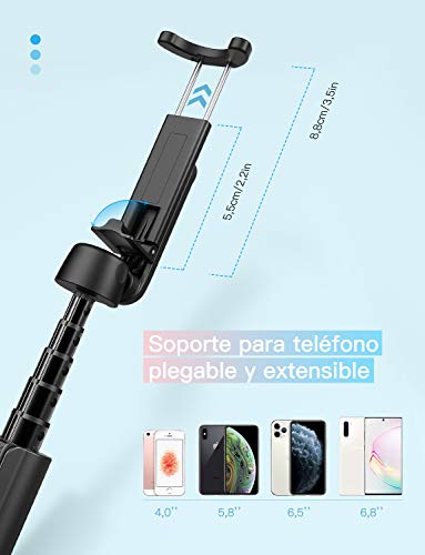 Mpow Palo Selfie Trípode Bluetooth, Extensible 3 en 1 Monópode de Control Remoto para Viaje/Mini tamaño/Piernas Resistentes para iPhone 11/XS MAX/X /8/7/6 Galaxy S10 S9 S8, Smartphone Android