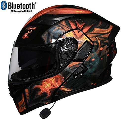 MTTKTTBD Bluetooth Modulares Casco Moto,HD Anti-Fog Doble Visera Casco Integral para Locomotive Mofa Piloto Crash Cruiser con Altavoz Incorporado Micrófono Auricular ECE Homologado