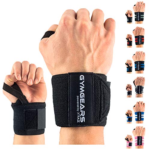 Muñequeras deportivas [set de 2] de 45 cm - muñequeras profesionales, para deportes de fuerza, levantamiento de pesas, culturismo, Crossfit y entrenamiento - Adecuadas para mujeres y hombres, negro