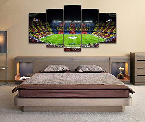 Murosn 5 Piezas Impresión Moderno Grande Decoración De Pared Artística En Cuadros sobre Lienzo Personalizadas Regalo Fútbol FC Barcelona Stadium 150x80cm-Marco