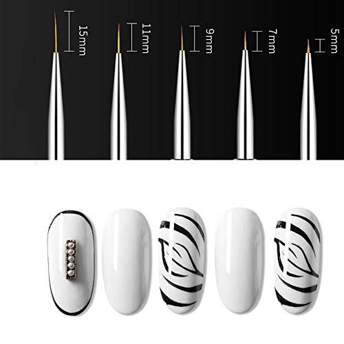 Mwoot Nail Art Brushes, 5Pcs Liner Brush Double Head punteado de cristal Herramientas de manicura Pintura Dot Pen Nail Art Paint Set